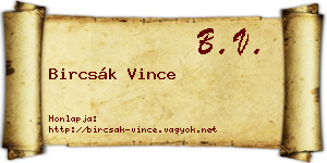 Bircsák Vince névjegykártya